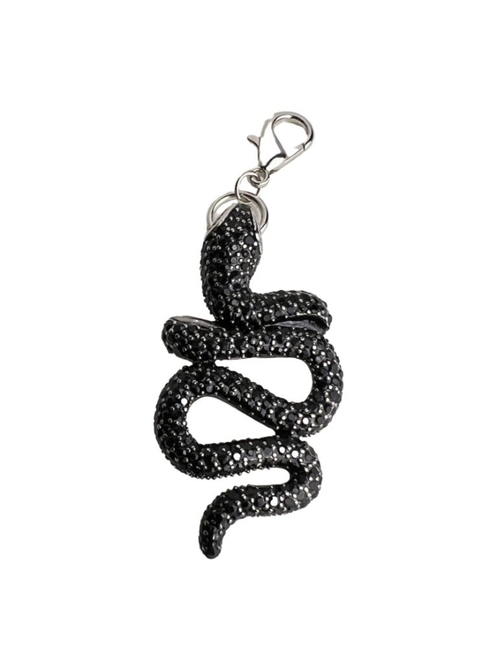 Jet Black Rhinestone Snake Charm Keychain Pendant Bling